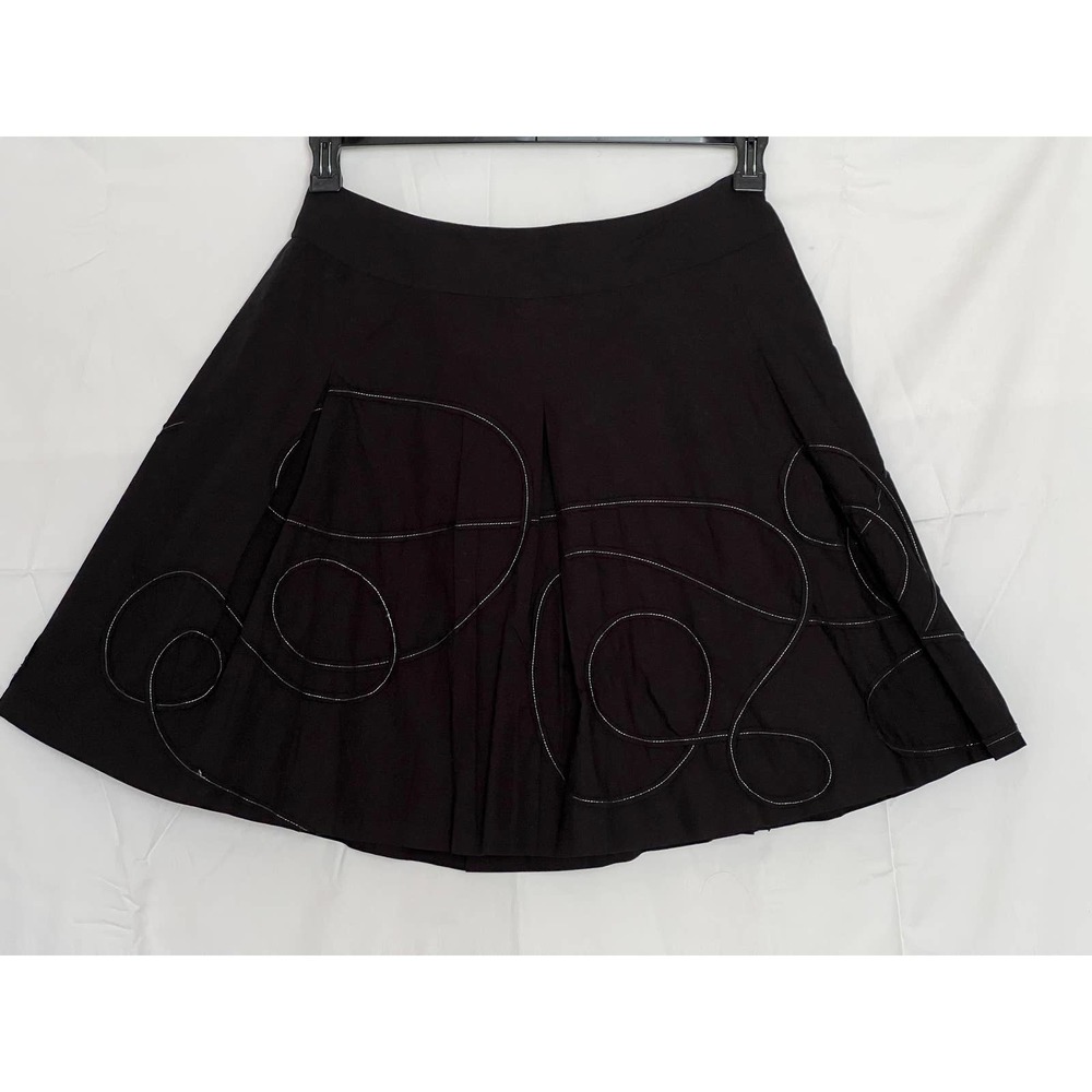 Talbots Petites Black Cotton A Line Flare Skirt Size 14P Embellished Lined